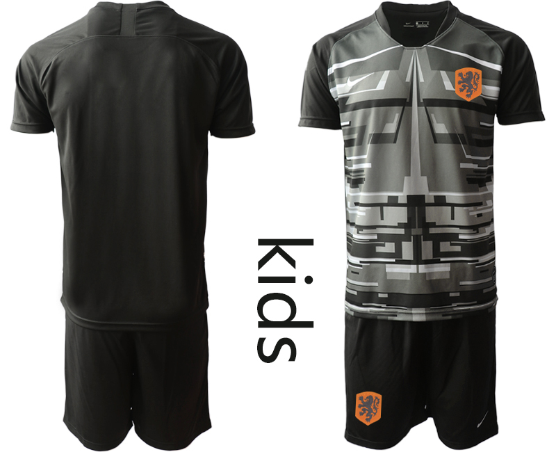 2021 European Cup Netherlands black Youth goalkeeper style #2 soccer jerseys->youth soccer jersey->Youth Jersey